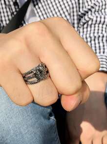 1入組前衛鋅合金蛇設計開口戒指適合男士女士日常裝飾 - 復古銀色 - 查看 4