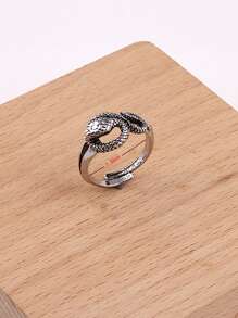 1入組前衛鋅合金蛇設計開口戒指適合男士女士日常裝飾 - 復古銀色 - 查看 5