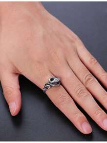 1入組前衛鋅合金蛇設計開口戒指適合男士女士日常裝飾 - 復古銀色 - 查看 6