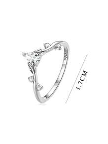 1入組時尚樹葉和方晶鋯石裝飾銀戒指適合女士日常裝飾 - 銀色 - 查看 4