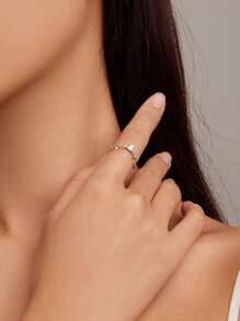 1入組時尚樹葉和方晶鋯石裝飾銀戒指適合女士日常裝飾 - 銀色 - 查看 7