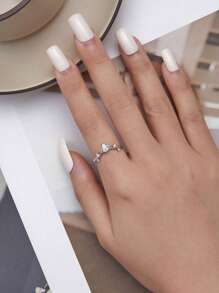 1入組時尚樹葉和方晶鋯石裝飾銀戒指適合女士日常裝飾 - 銀色 - 查看 8