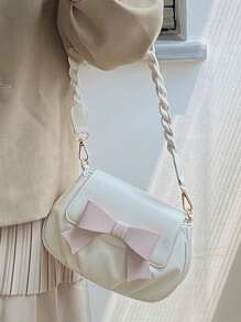 小型马鞍包蝴蝶结装饰褶皱细节，时尚蝴蝶结女士钱包