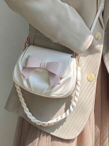 小型马鞍包蝴蝶结装饰褶皱细节，时尚蝴蝶结女士钱包