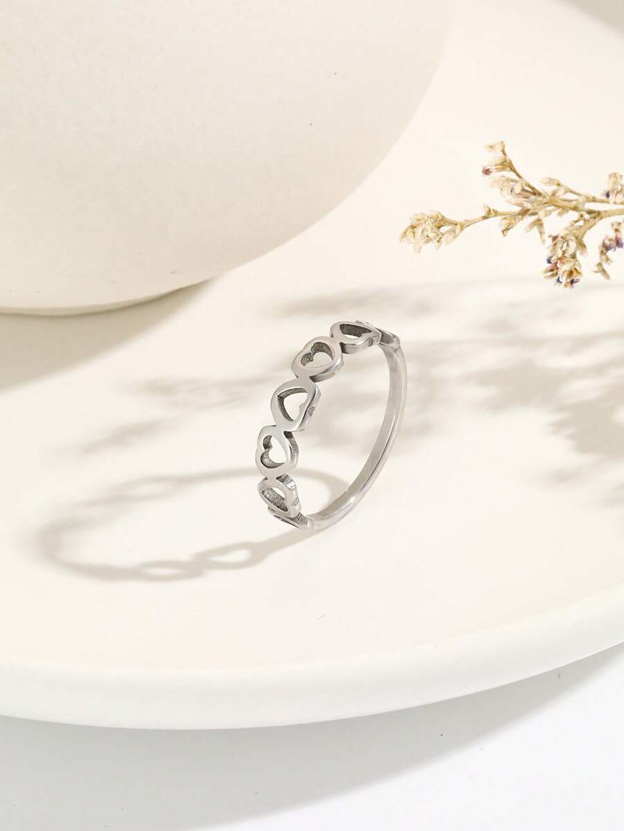 1 Nhẫn Thép Không Gỉ Thời Trang Trái Tim Rỗng Ra Trang Trí Vòng Cho Nữ Trang Trí Hàng Ngày - Bạc - Xem 1