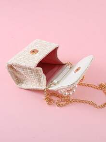 1pc Mini Cute Kids' Pearl Handbag, Girls' Fashionable Pearl & Bowknot Detail Crossbody Bag For Snacks And Coins, Princess Accessories - Beige - View 4