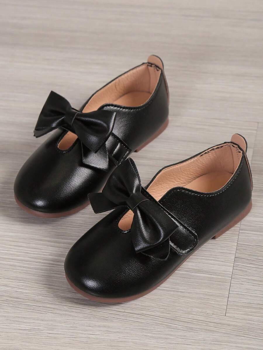 女孩蝴蝶結裝飾學院瑪麗珍平底鞋戶外 - 黑色 - 查看 1