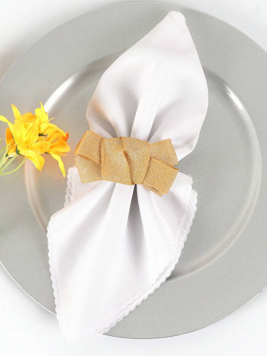 1入組蝴蝶結裝飾餐巾環金色滌綸餐巾環 - 金色 - 查看 1