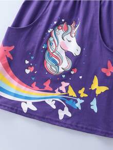 Đầm bé gái Túi Hoạt hình sọc cầu vồng Giải trí - Màu tím - Xem 5