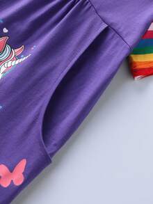 Đầm bé gái Túi Hoạt hình sọc cầu vồng Giải trí - Màu tím - Xem 7