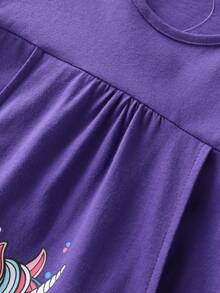 Đầm bé gái Túi Hoạt hình sọc cầu vồng Giải trí - Màu tím - Xem 8