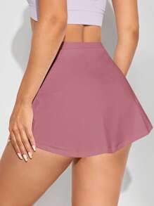 VARSITIE Solid Drawstring Waist Sports Skort - Dusty Pink - View 2