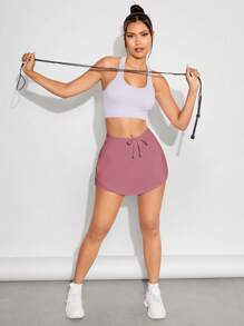 VARSITIE Solid Drawstring Waist Sports Skort - Dusty Pink - View 3