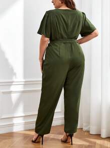 SHEIN Privé Plus Solid Belted Jumpsuit - Army Green - View 2