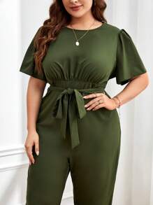 SHEIN Privé Plus Solid Belted Jumpsuit - Army Green - View 5