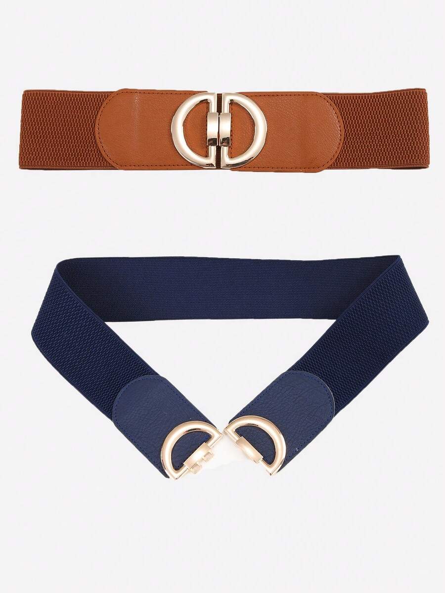 2入組女士對稱扣時尚鬆緊腰帶適用於衣服裝飾用品 - 彩色 - 查看 1