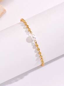 1入組時尚不銹鋼珍珠和珠子裝飾手環適合女士日常裝飾 - 金黃色 - 查看 2