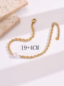 1入組時尚不銹鋼珍珠和珠子裝飾手環適合女士日常裝飾 - 金黃色 - 查看 4