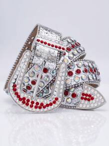 1pc Men Rhinestone Decor Geometric Buckle Glamorous Belt For Clothes Decoration - Multicolor - View 1