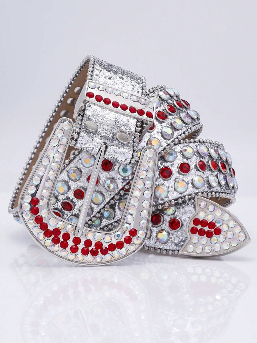 1pc Men Rhinestone Decor Geometric Buckle Glamorous Belt For Clothes Decoration - Multicolor - View 1