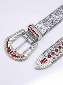 1pc Men Rhinestone Decor Geometric Buckle Glamorous Belt For Clothes Decoration - Multicolor - View 2