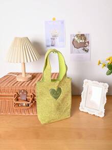 Metoo Tiramitu 1pc Minimalist Mustard Yellow Yarn Cloth Heart Shaped Smiling Hedgehog Pattern Handbag - Mustard Yellow - View 2