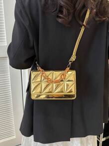 迷你方包衍縫鏈條 - 金色 - 查看 2