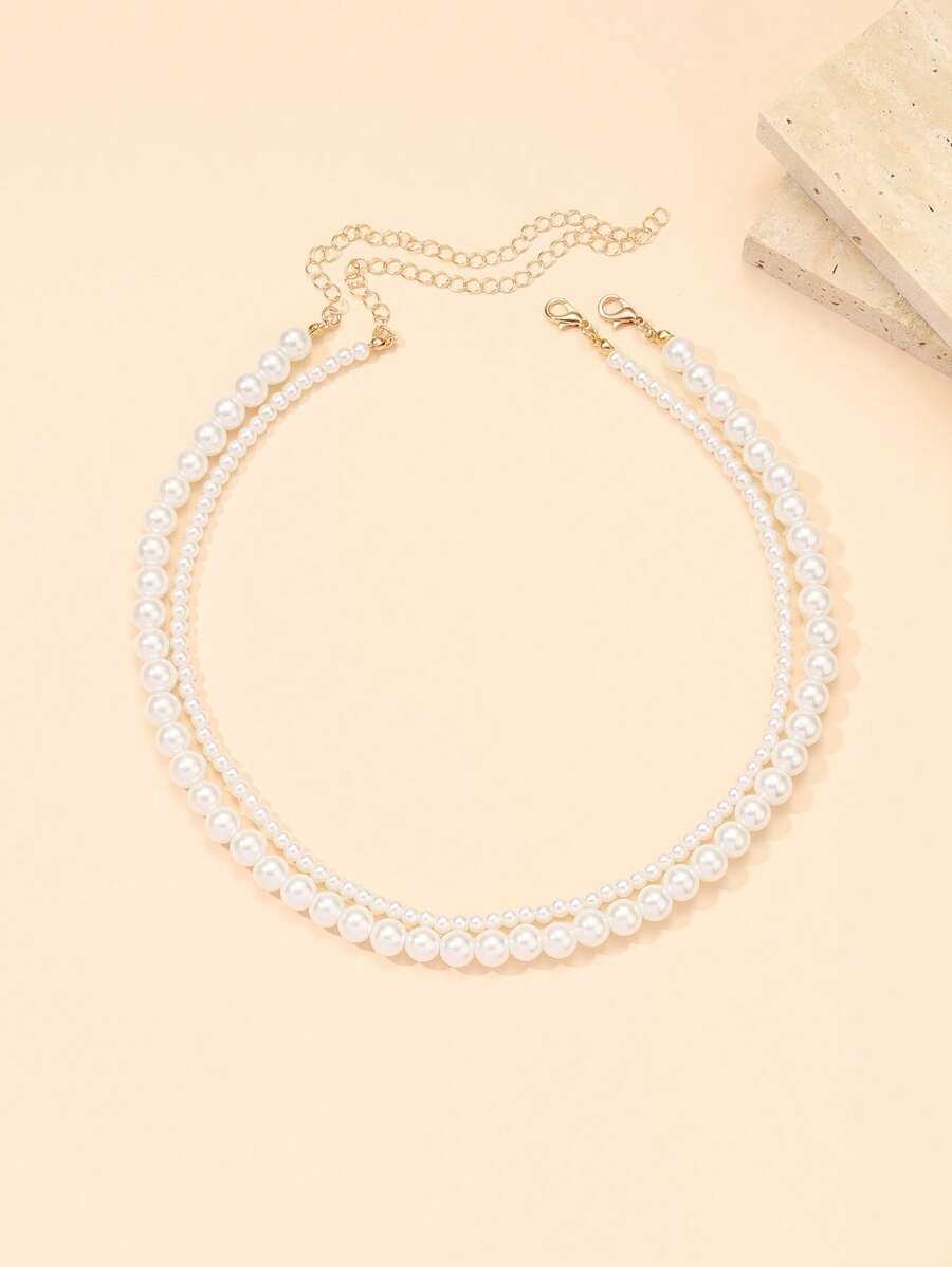 cái/bộ Vòng cổ đính cườm ngọc trai giả sang trọng cho phụ nữ dự tiệc - trắng - Xem 1