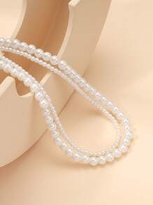 cái/bộ Vòng cổ đính cườm ngọc trai giả sang trọng cho phụ nữ dự tiệc - trắng - Xem 4