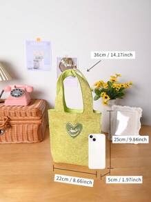 Metoo Tiramitu 1pc Minimalist Mustard Yellow Yarn Cloth Heart Shaped Smiling Hedgehog Pattern Handbag - Mustard Yellow - View 6