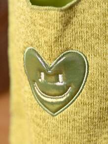 Metoo Tiramitu 1pc Minimalist Mustard Yellow Yarn Cloth Heart Shaped Smiling Hedgehog Pattern Handbag - Mustard Yellow - View 7