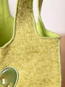 Metoo Tiramitu 1pc Minimalist Mustard Yellow Yarn Cloth Heart Shaped Smiling Hedgehog Pattern Handbag - Mustard Yellow - View 8