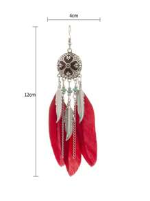 1对时尚羽毛串珠吊坠耳环，适合女性日常佩戴 - 彩色 - 查看 3