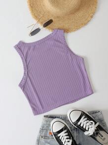 SHEIN EZwear 標語圖案條紋針織背心上衣 - 紫丁香色 - 查看 2