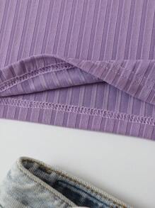 SHEIN EZwear 標語圖案條紋針織背心上衣 - 紫丁香色 - 查看 6
