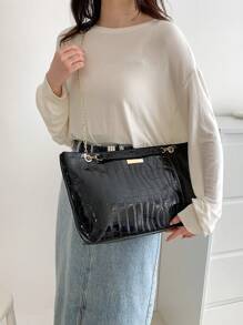 Túi tote dung tích lớn Tay cầm đôi dập nổi cá sấu dành cho các cô gái tuổi teen Nữ sinh viên đại học, tân binh & nhân viên văn phòng Hoàn hảo cho văn phòng, nơi làm việc, kinh doanh, đi làm Túi đi làm tốt nhất cho nữ - màu đen - Xem 6