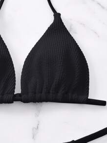 Summer Beach Solid Halter Triangle Bikini Set - Black - View 5
