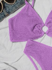 SHEIN Swim Summer Beach Ring Linked Bikini Set - Purple - View 3