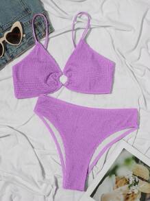 SHEIN Swim Summer Beach Ring Linked Bikini Set - Purple - View 4
