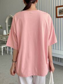 DAZY Letter & Cherry Embroidery Drop Shoulder Tee