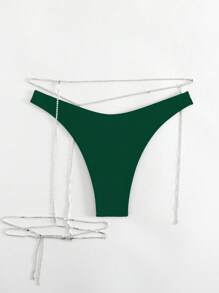 SHEIN Swim Rhinestone Detail Bikini Bottom Summer - Green - View 2