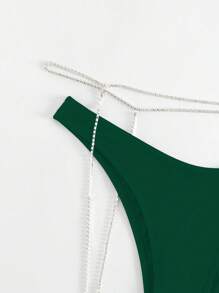 SHEIN Swim Rhinestone Detail Bikini Bottom Summer - Green - View 4