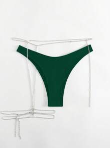 SHEIN Swim Rhinestone Detail Bikini Bottom Summer - Green - View 5