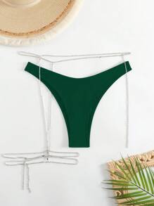 SHEIN Swim Rhinestone Detail Bikini Bottom Summer - Green - View 3