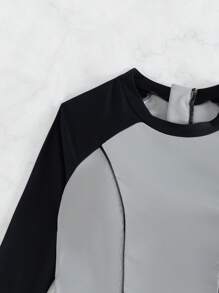 Colorblock High Neck Shorts Rashguard Summer Beach - Multicolor - View 7