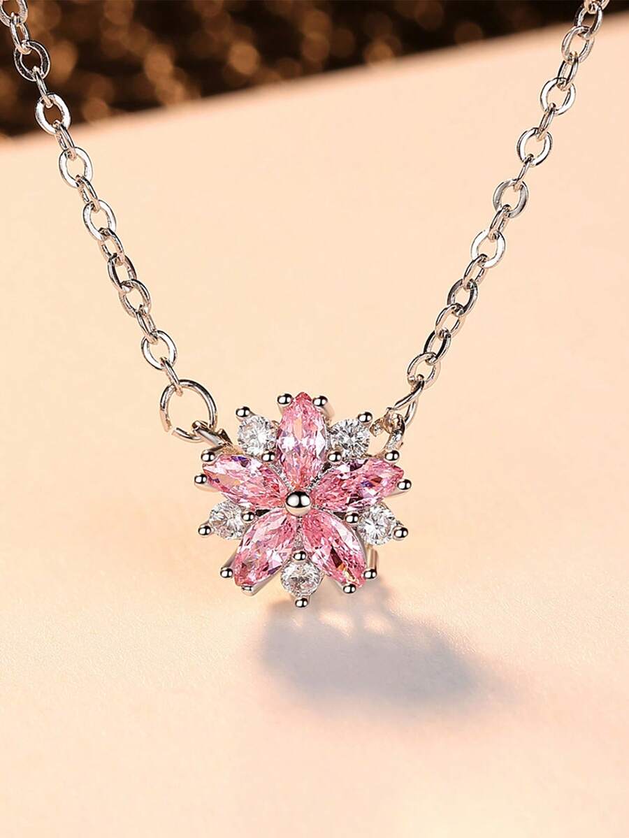 1 Vòng Cổ Thời Trang Đính Đá Cubic Zirconia Hoa Cho Nữ Làm Quà Tặng - Hồng - Xem 1