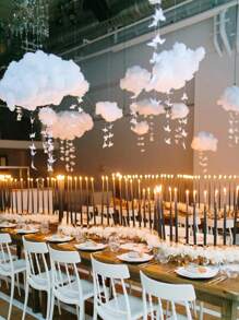 1pc Cloud Design Hanging Decoration, White Polyester Ceiling Hanging Pendant, For Party Decor - White - View 1