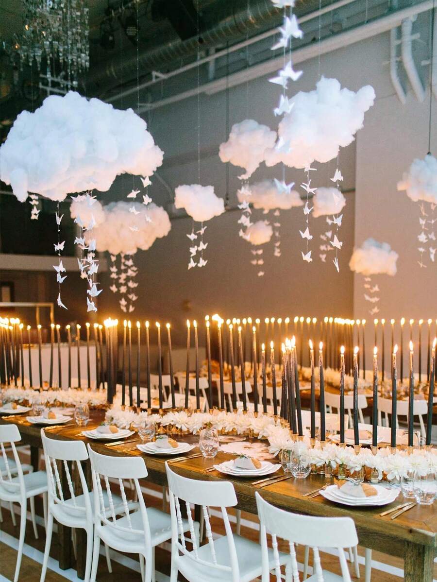 1pc Cloud Design Hanging Decoration, White Polyester Ceiling Hanging Pendant, For Party Decor - White - View 1
