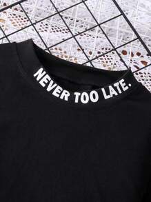 SHEIN 青少年女孩字母圖案T恤和翻蓋口袋長褲 - 彩色 - 查看 3