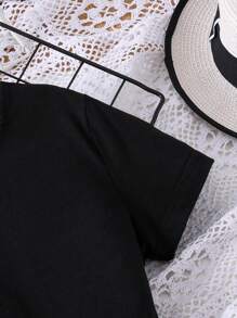 Teen Girls Letter Graphic Tee & Flap Pocket Trousers - Multicolor - View 3